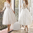 Robe de mariée mi-longue slim manches longues