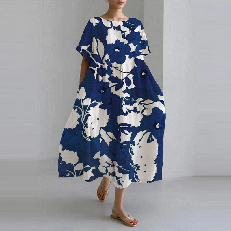 Robe Mode Courte Ample à Col Rond et Imprimé Fantaisie