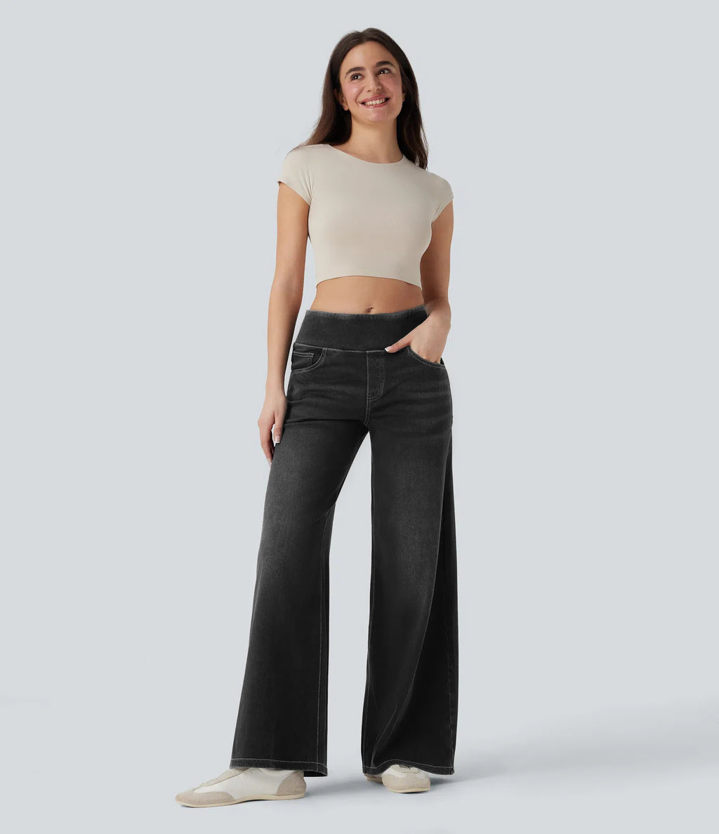 Jean ample et extensible à jambe large et taille haute pour femme