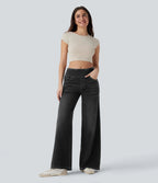 Jean ample et extensible à jambe large et taille haute pour femme