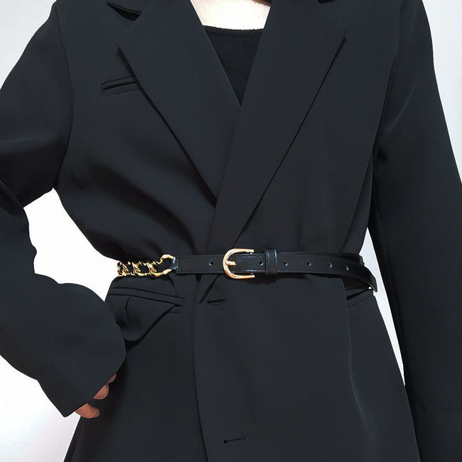 Chaîne de taille simple et polyvalente en métal tissé PU pour femmes de style européen et américain Hover Image