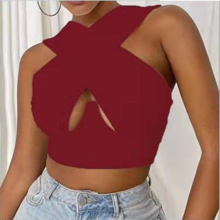 Gilet court à col en V, fermeture éclair latérale, coupe croisée, pour femme.