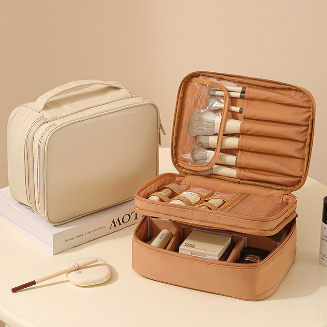Trousse de maquillage portable en tissu Oxford avec séparateurs Hover Image