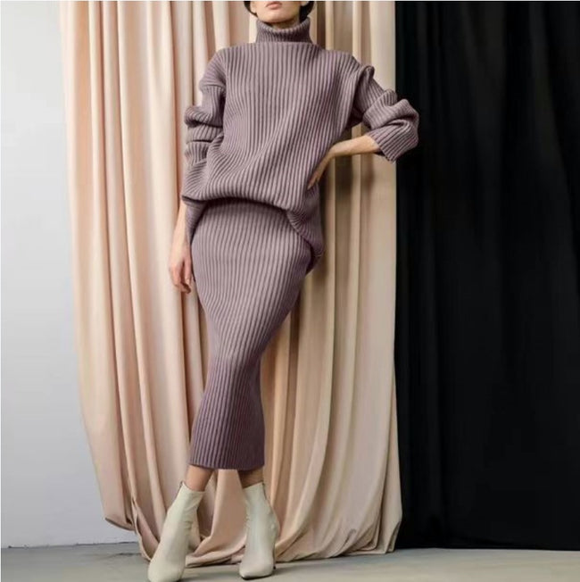 Ensemble deux pièces tendance pour femme avec pull à col roulé chaud Main Image