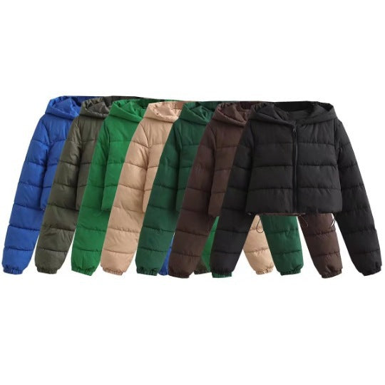 Doudoune courte en coton multicolore avec capuche pour femme