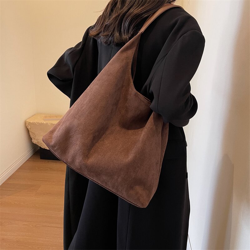 Sac cabas polyvalent en suédine mate de style rétro pour femme