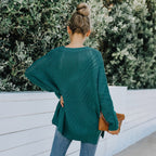 Pull ras du cou à manches longues ajouré en tricot pour femme, coupe ample, hiver
