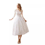 Robe de mariée mi-longue slim manches longues