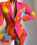 Blazer à revers multicolore européen et américain