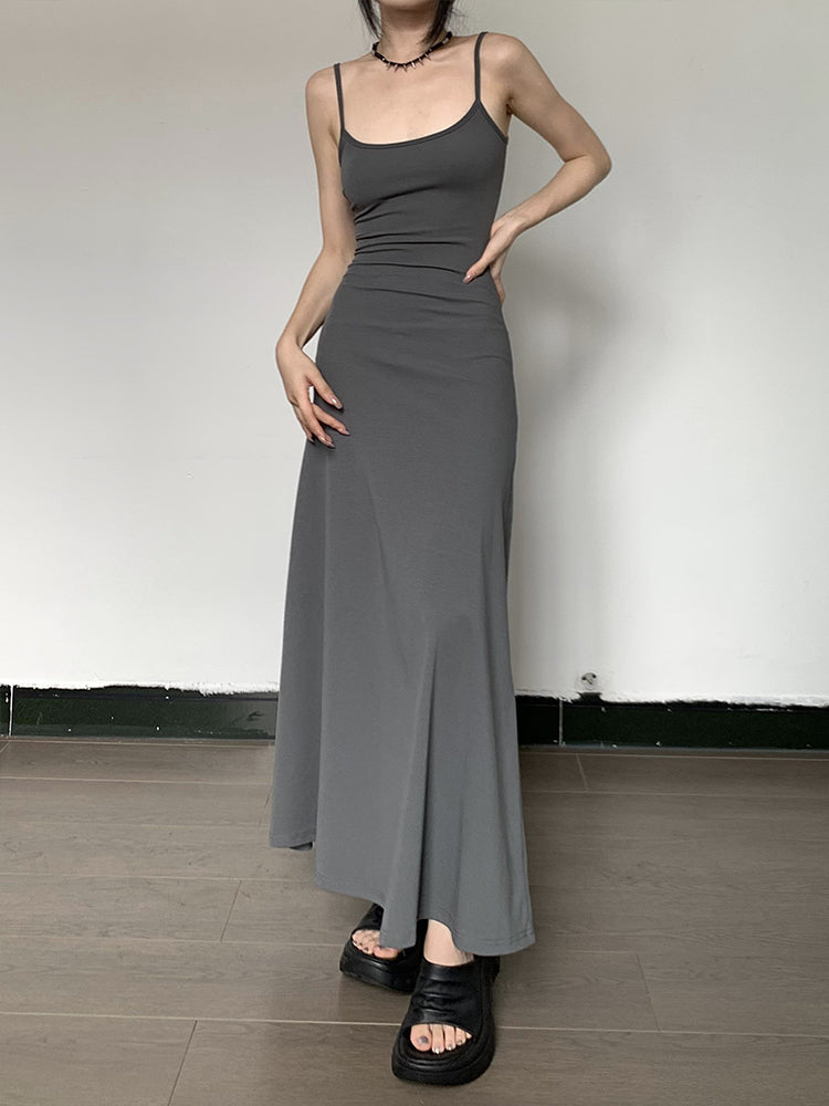 Robe gainante taille haute à bretelles, couleur unie, décontractée, coupe trapèze, longueur genou pour femmes