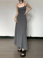 Robe gainante taille haute à bretelles, couleur unie, décontractée, coupe trapèze, longueur genou pour femmes