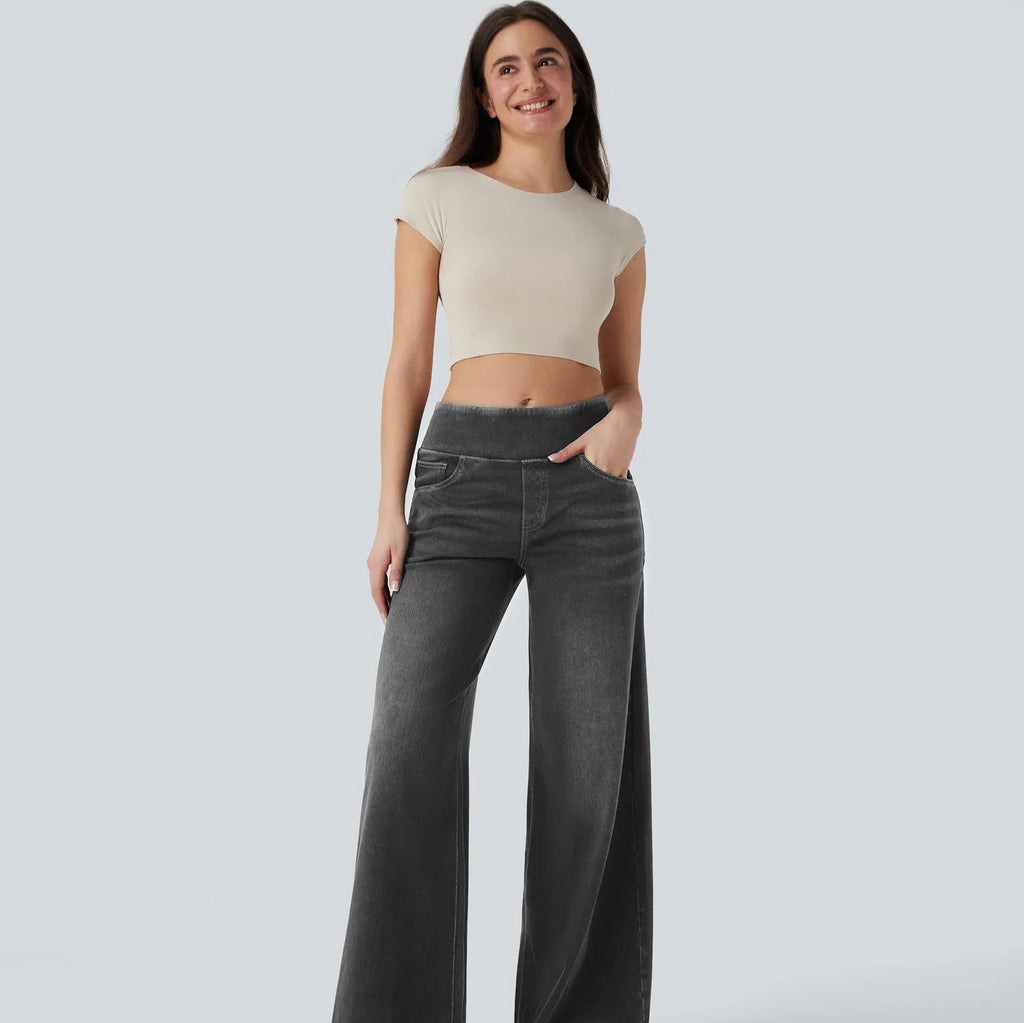 Jean ample et extensible à jambe large et taille haute pour femme