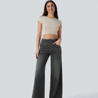 Jean ample et extensible à jambe large et taille haute pour femme