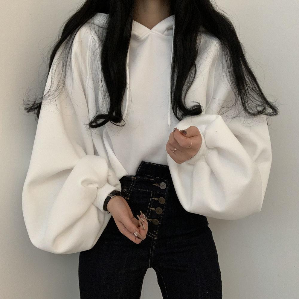 Pull à capuche décontracté à manches lanternes pour femme