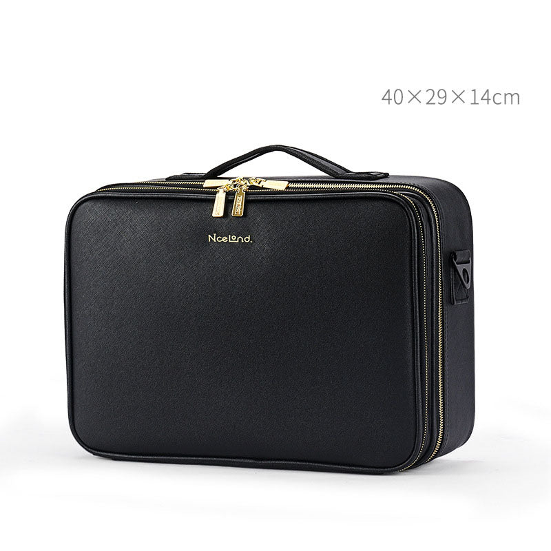 Trousse de Toilette en Cuir Grande Capacité Portable Trousse de Maquillage pour Maquilleur