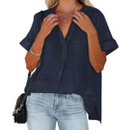 Chemise d'été ample pour femme à manches courtes et col en V
