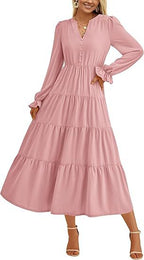 Robe longue fluide à volants superposés pour l'automne