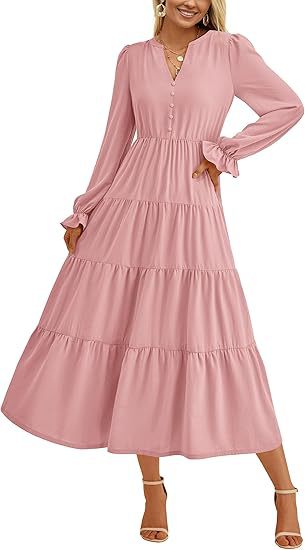 Robe longue fluide à volants superposés pour l'automne