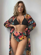 Maillot de bain trois pièces imprimé avec blouse en maille