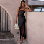 Robe fendue unie pour femme