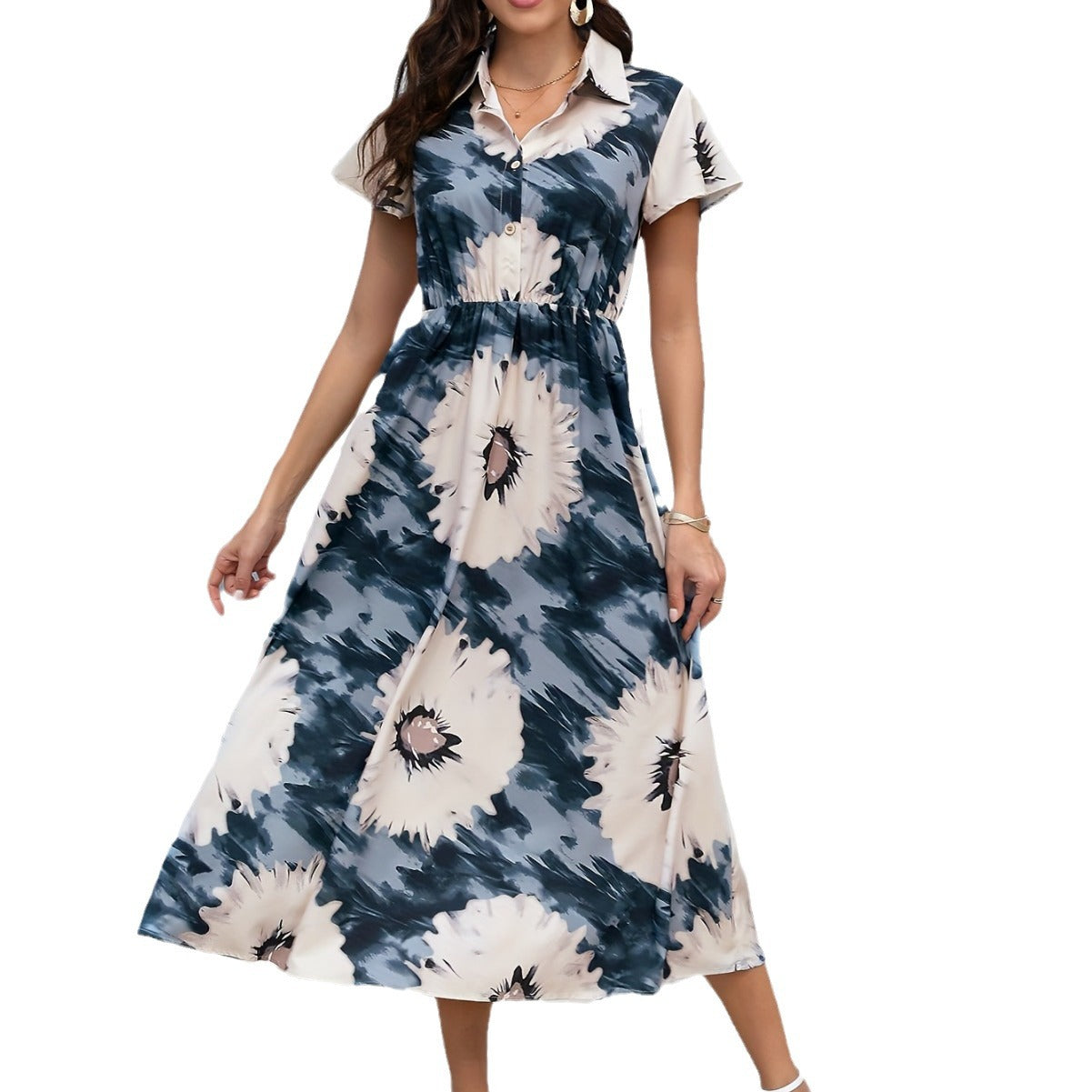 Robe Col V Plage Vacances Ceinture Élastique Col