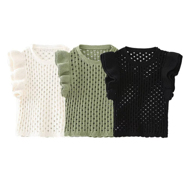 Gilet pull en tricot décoratif superposé évidé pour femmes Main Image