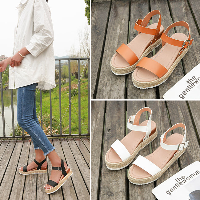 Sandales compensées pour femme Chaussures à plateforme en corde de chanvre Hover Image
