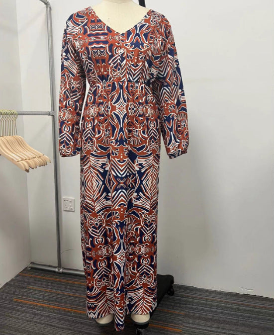 Robe longue amincissante imprimée