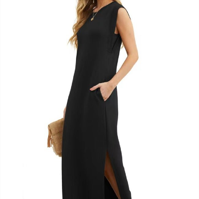 Robe longue d'été sans manches fendue avec poches pour femmes Main Image
