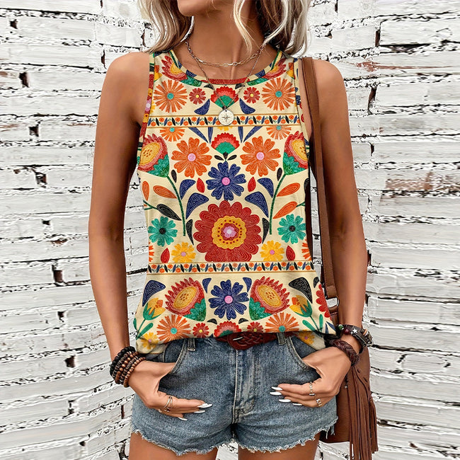 Gilet floral d'été sans manches pour femme Hover Image