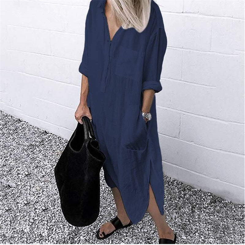 Robe longue fendue unie simple à serrer pour femme