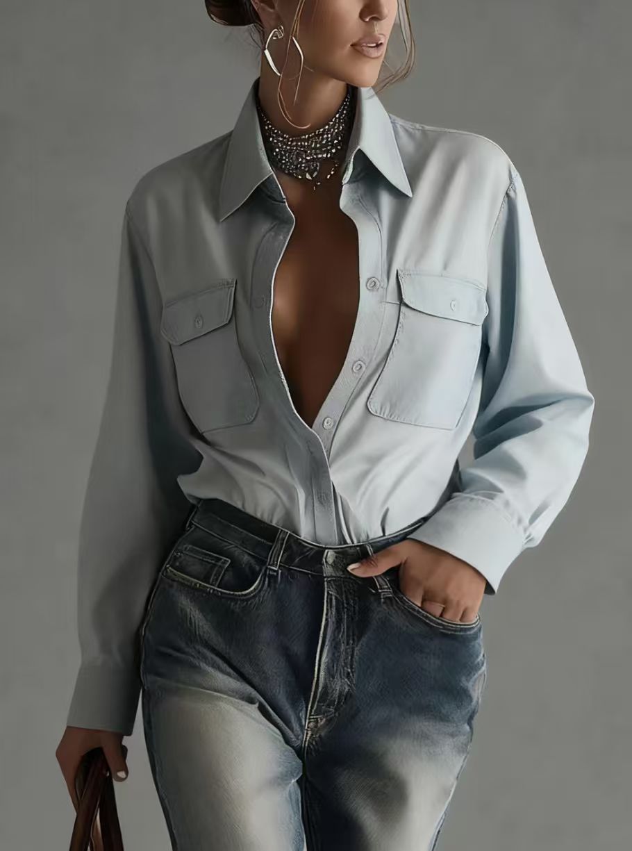 Chemise à col manches longues décontractée et élégante pour femme