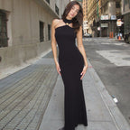 Robe Femme Moulante Sans Manches Col Montant et Fente