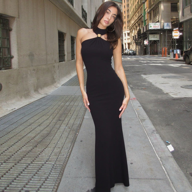 Robe Femme Moulante Sans Manches Col Montant et Fente