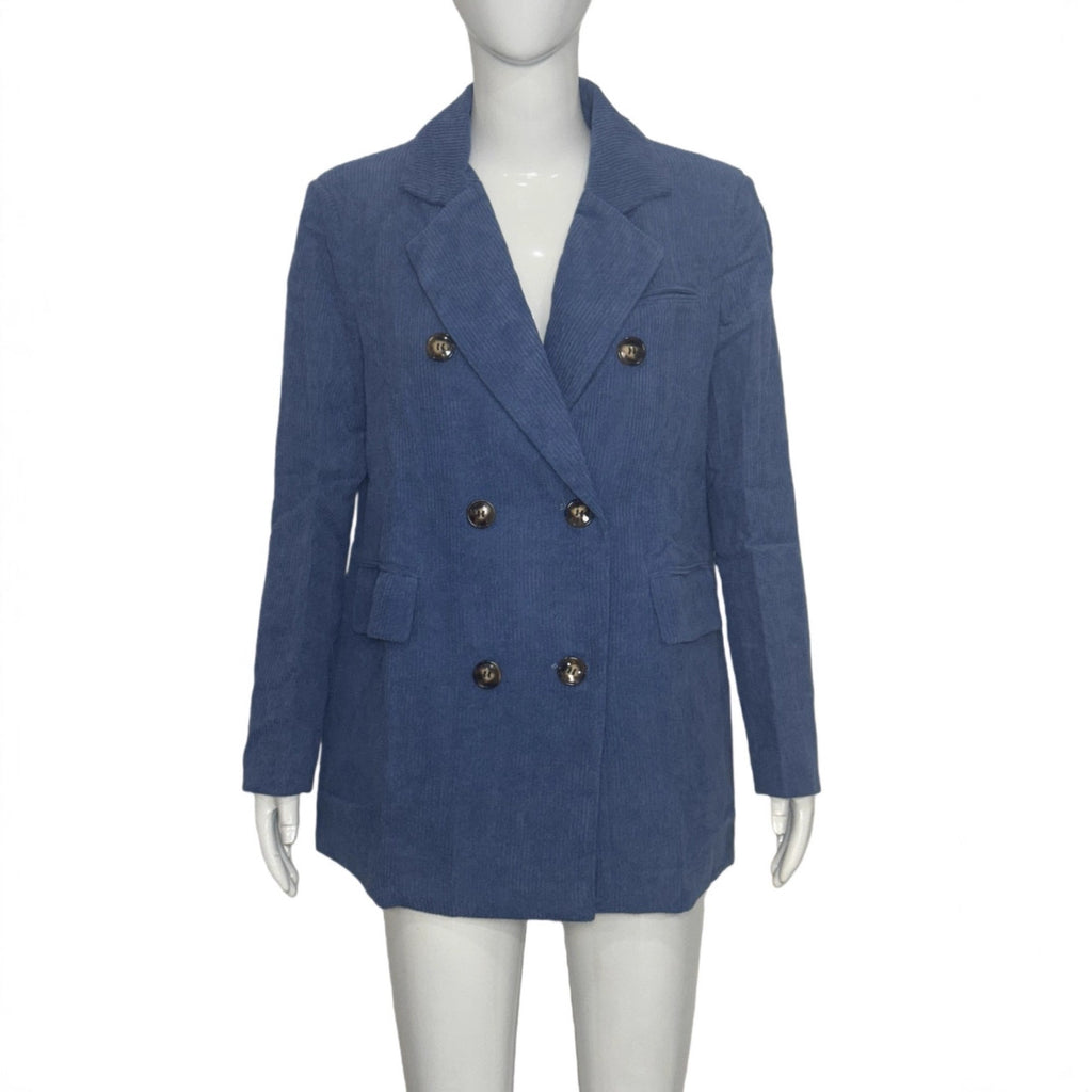 Blazer en velours côtelé uni décontracté pour femme
