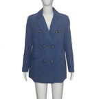 Blazer en velours côtelé uni décontracté pour femme