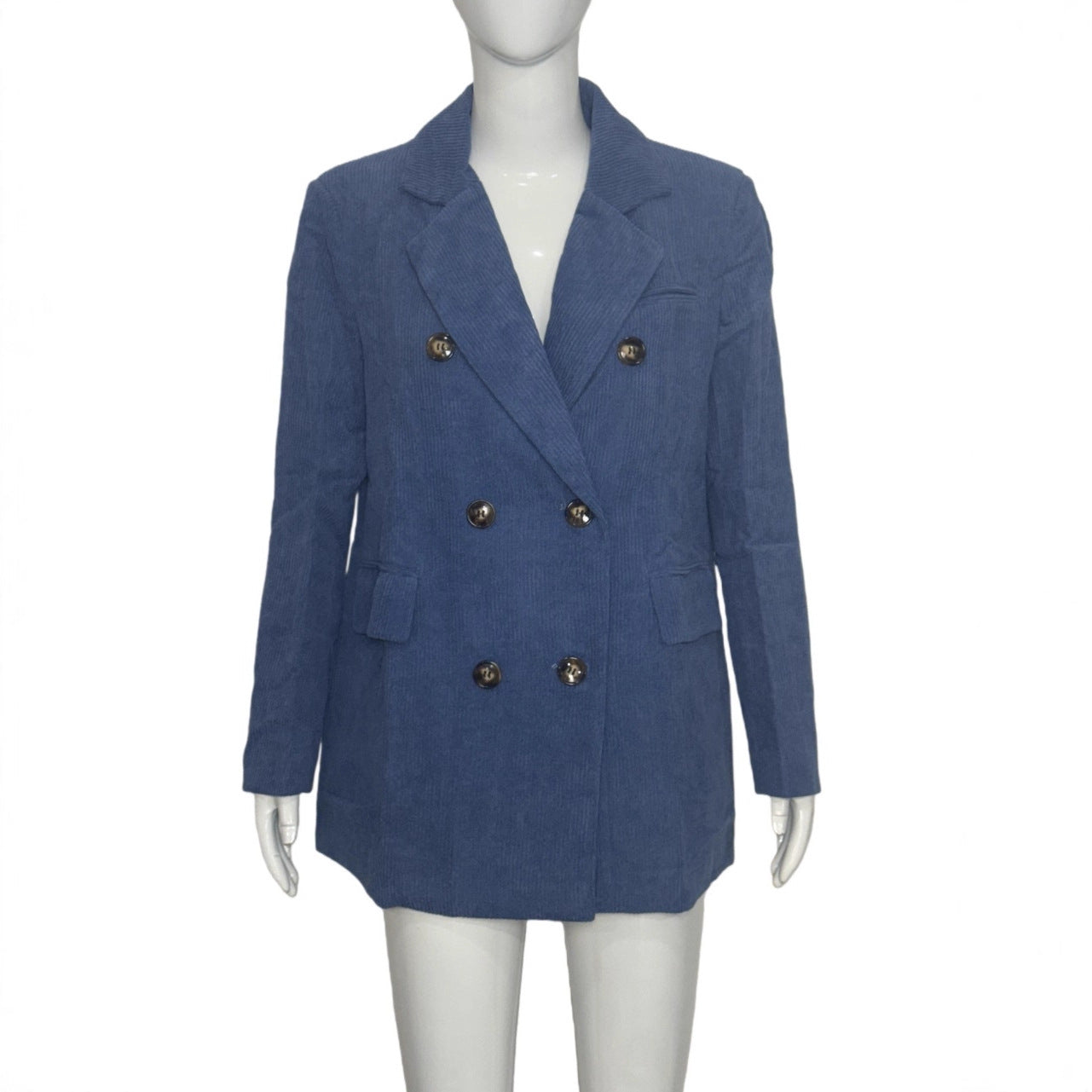 Blazer en velours côtelé uni décontracté pour femme