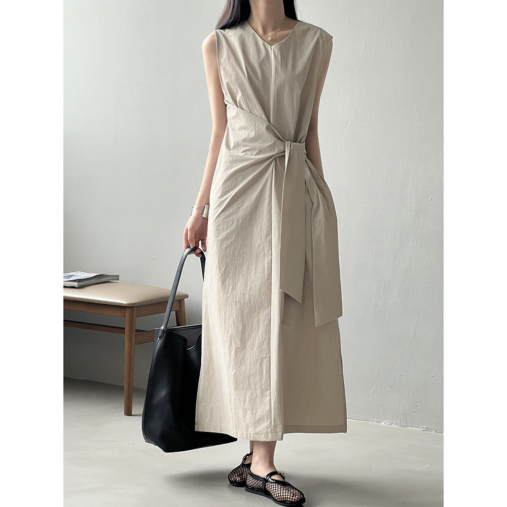 Waist Trimming Lace Up Sleeveless Dress Summer New