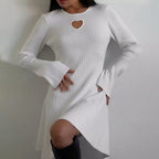 Robe Femme Col Rond Imprimé Coeur Évidé Taille Serrée