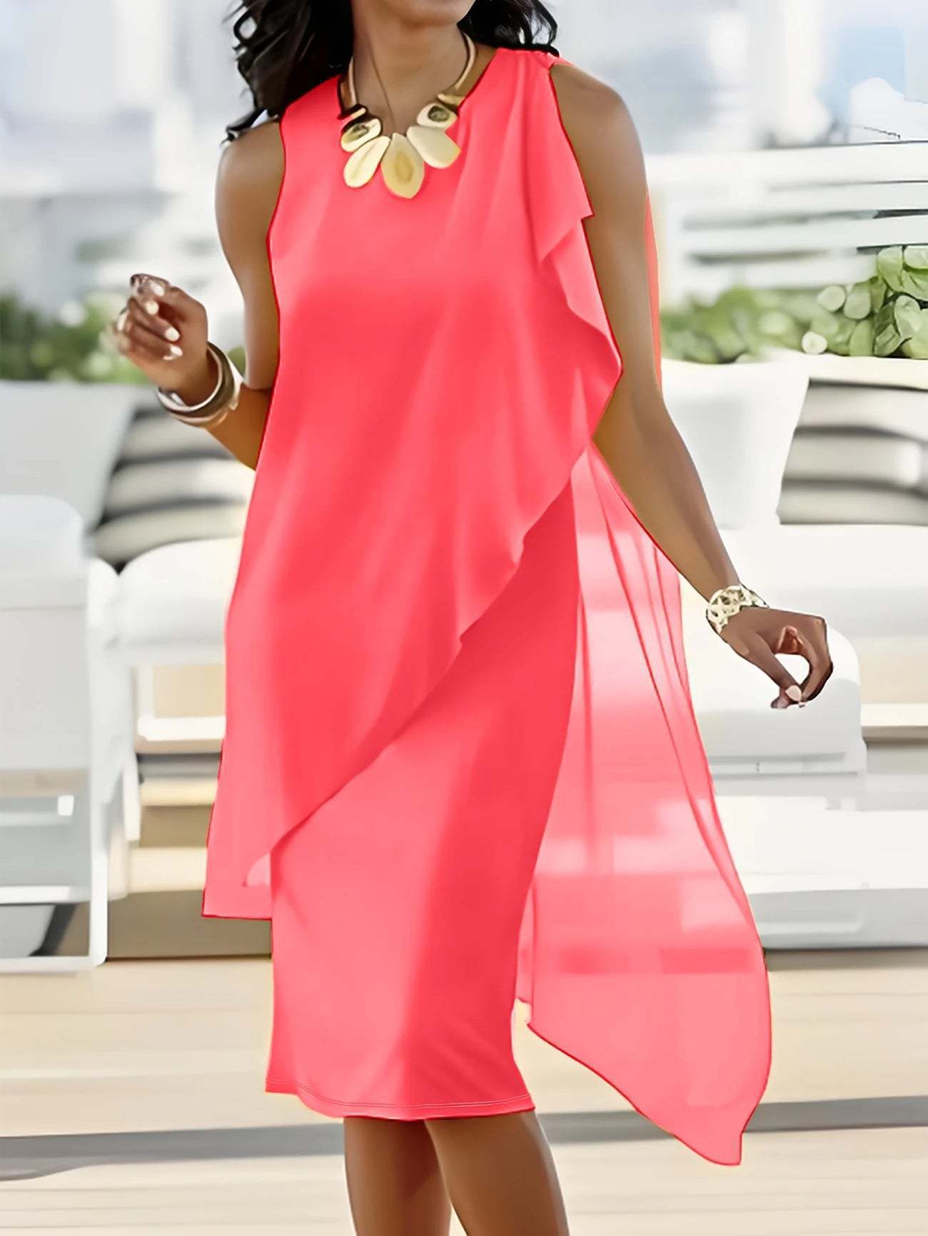 Robe élégante d'été asymétrique en mousseline de soie pour femme