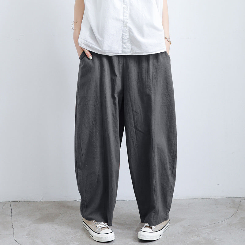 Pantalon ample femme en coton et lin pour l'été, grande taille, décontracté, coupe lanterne