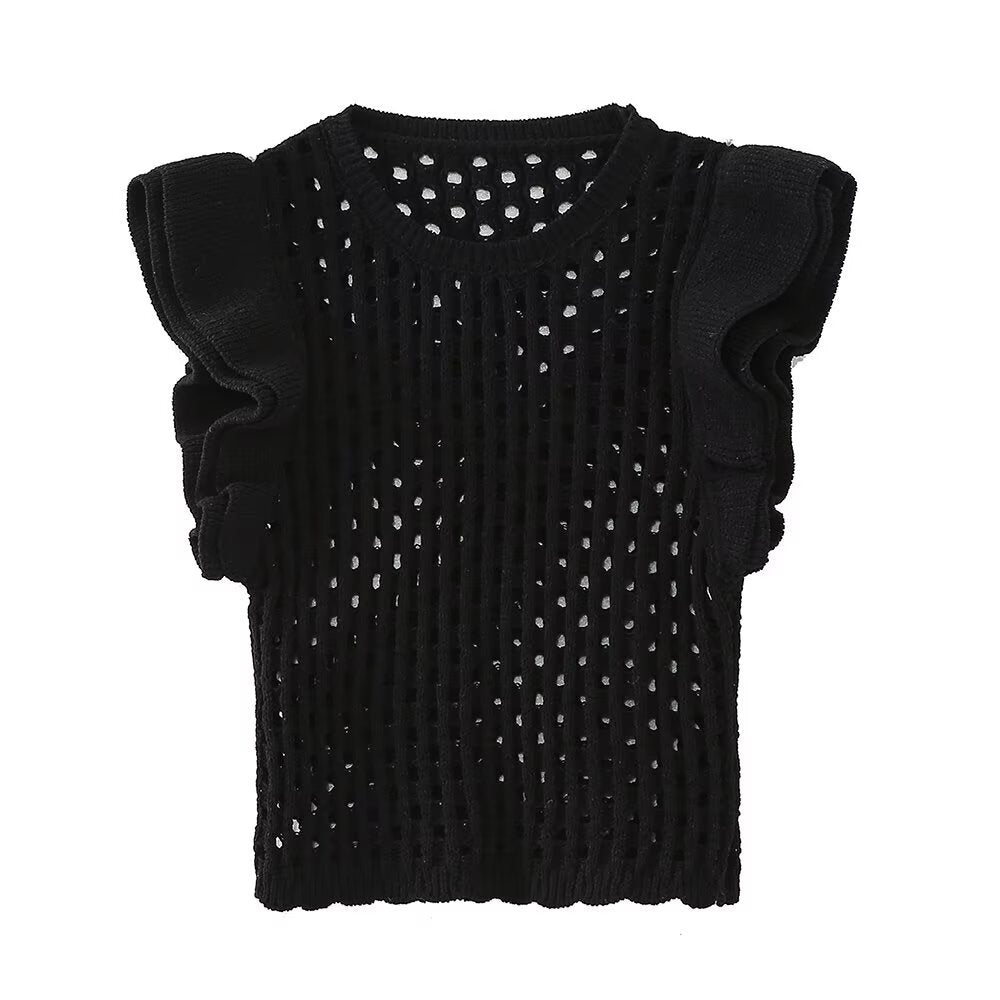 Gilet pull en tricot décoratif superposé évidé pour femmes