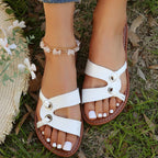 Sandales plates à bout rond, style décontracté, antidérapantes, pour femme, idéales pour l'été