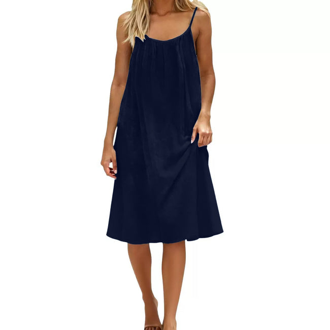 Robe moulante d'été sans manches de couleur unie avec bretelles fines et dos nu pour femme - Tenue décontractée de soirée pour le quotidien et les vacances Main Image