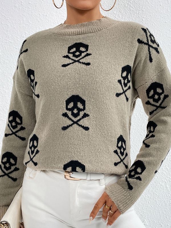 Pull en maille jacquard à col rond pour femme