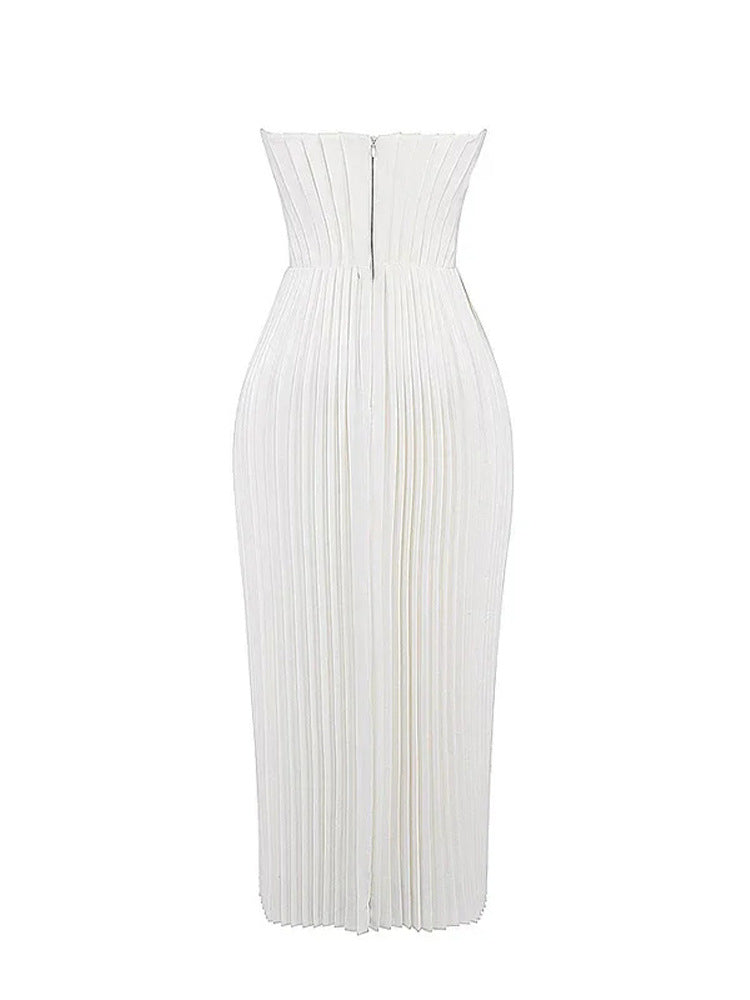 Robe plissée élégante sans manches à col en V