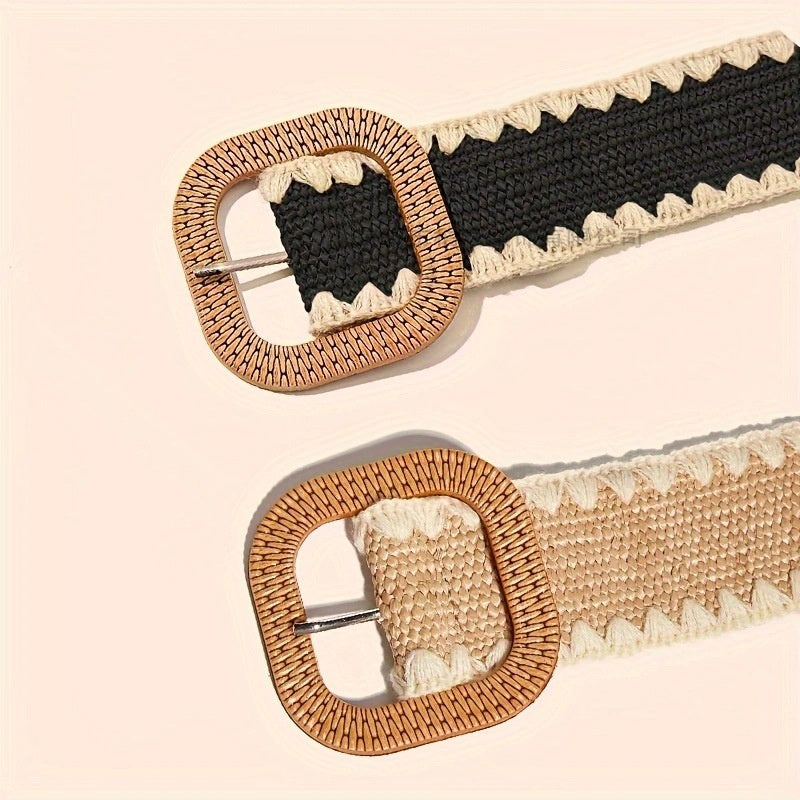 Ceinture en herbe PP élastique à boucle en bois de style européen et américain