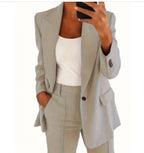 Vêtements pour femmes : Ensemble décontracté Ins avec blazer à revers, manches longues et pantalon slim à poches