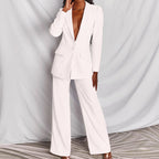 Ensemble 2 pièces décontracté blazer à revers boutonné et pantalon droit pour le bureau, les trajets quotidiens et les affaires