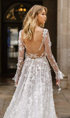 Robe de mariée sexy en dentelle à manches longues, robe de soirée